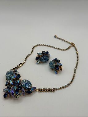 Vintage Juliana blue AB crystal gold tone matching set